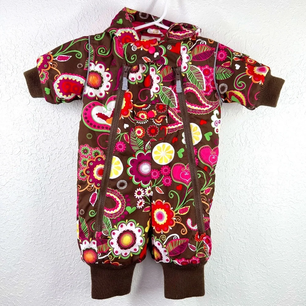 Hanna Andersson Insulated Full Zip Snowsuit,‎ Floral, 3-6 months Warm Bright Fun